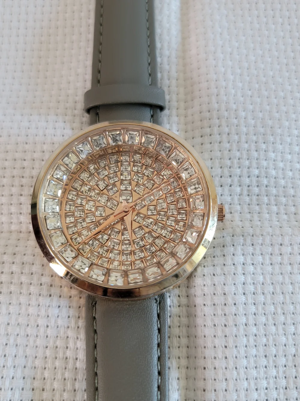 Traci Lynn Rose Gold Crystal Studded Dial Watch with Gray Strap